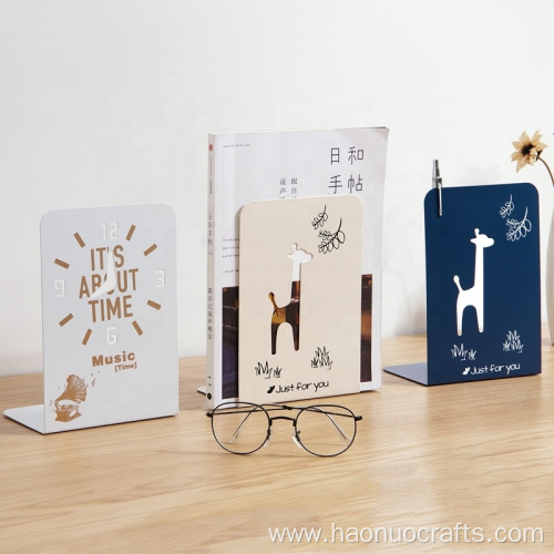 Metal top giraffe book holder cartoon against bookend